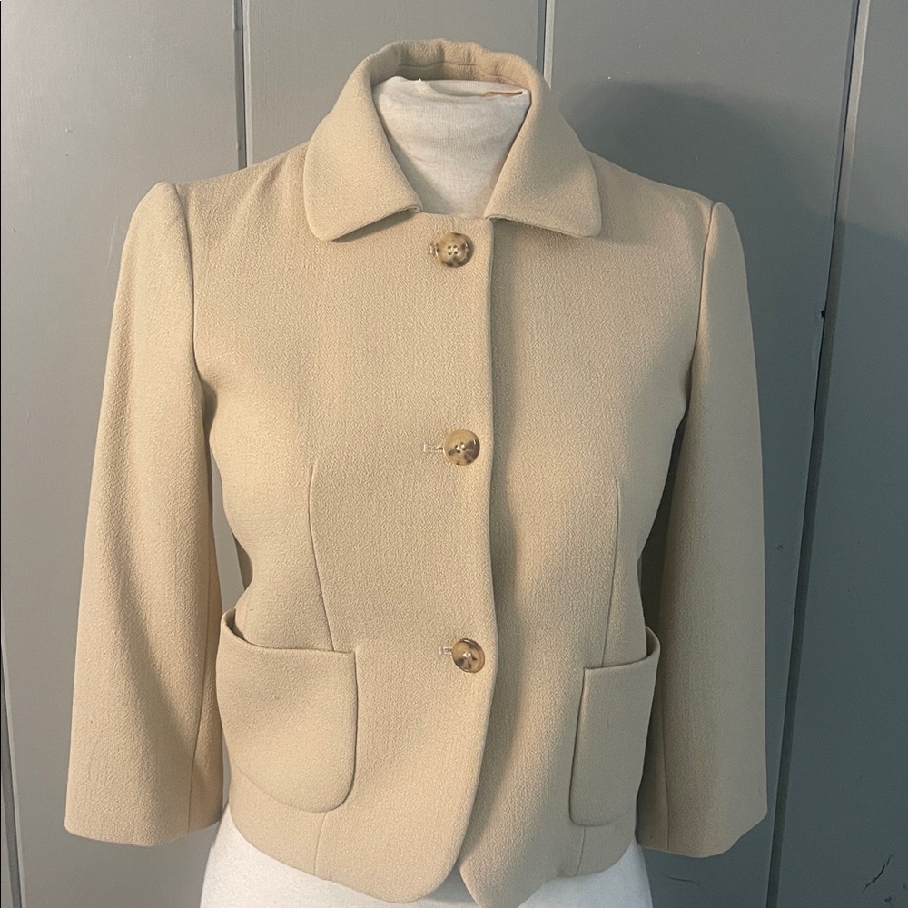 Michael Kors Wool Jacket Crop Beige Tan Women’s Italy Old Money Quiet Luxury